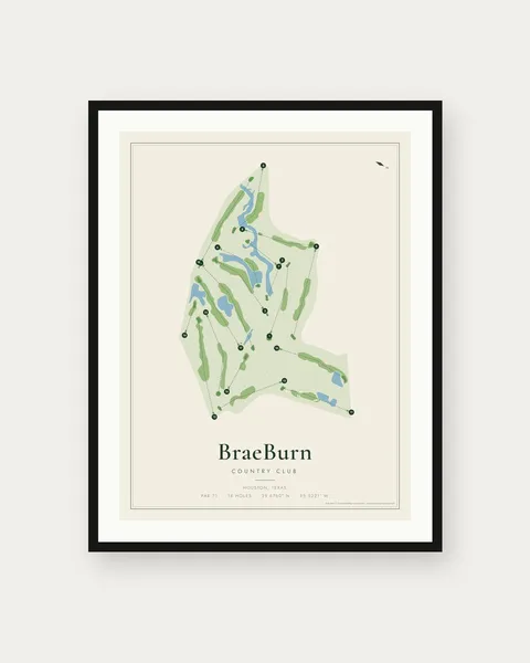 BraeBurn Country Club golf course map print