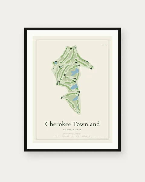 Cherokee Town and Country Club (North) golf course map print