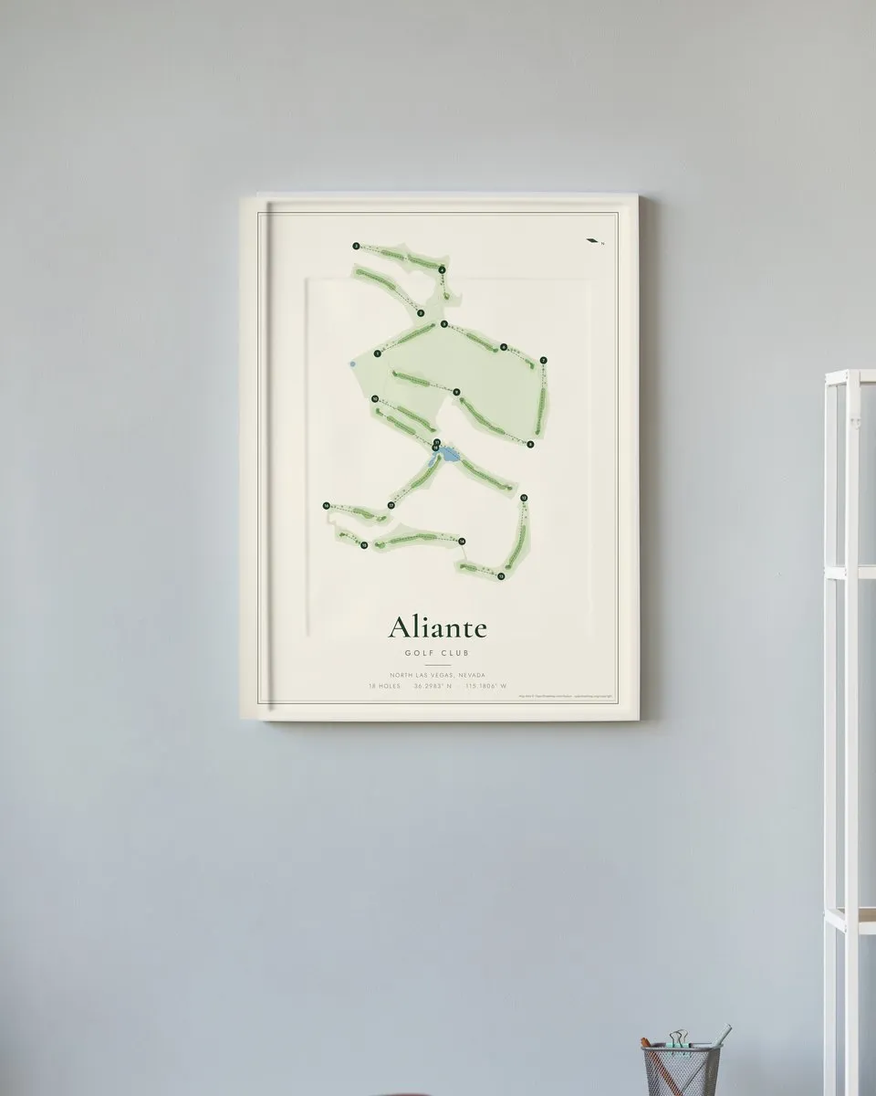 Aliante Golf Club golf course map print framed on a wall