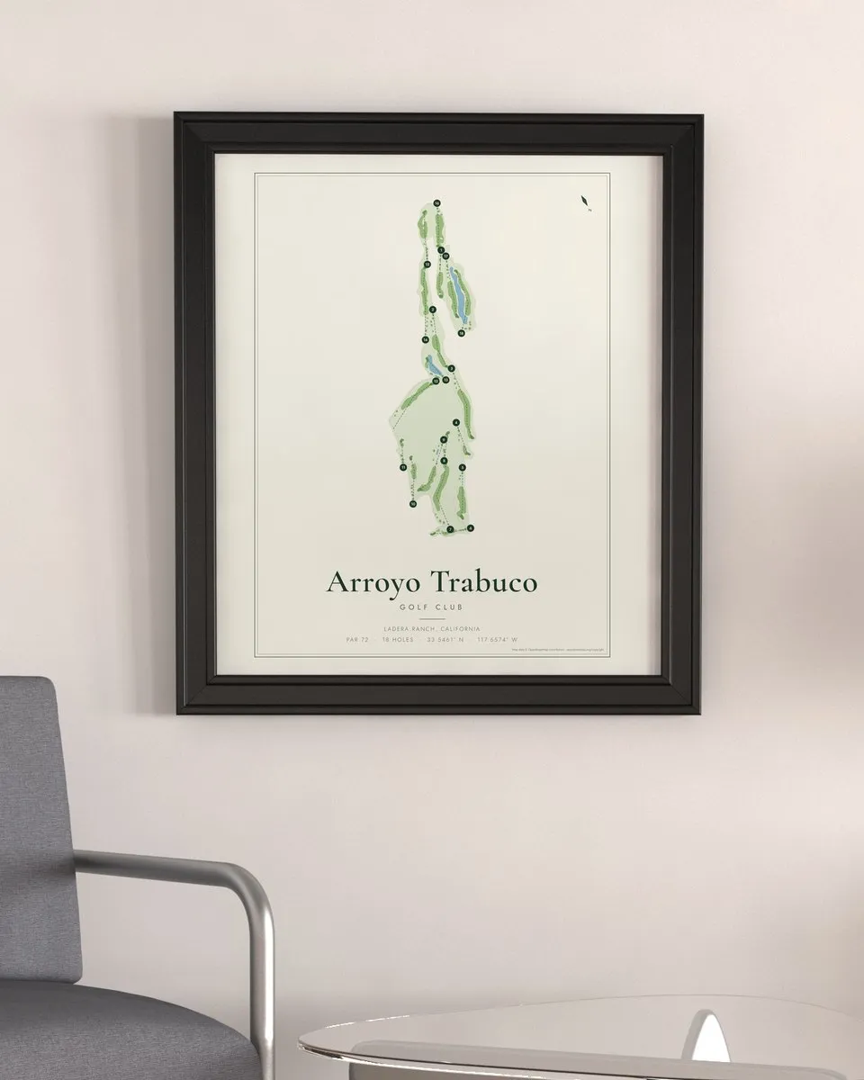 Arroyo Trabuco Golf Club golf course map print framed on a wall