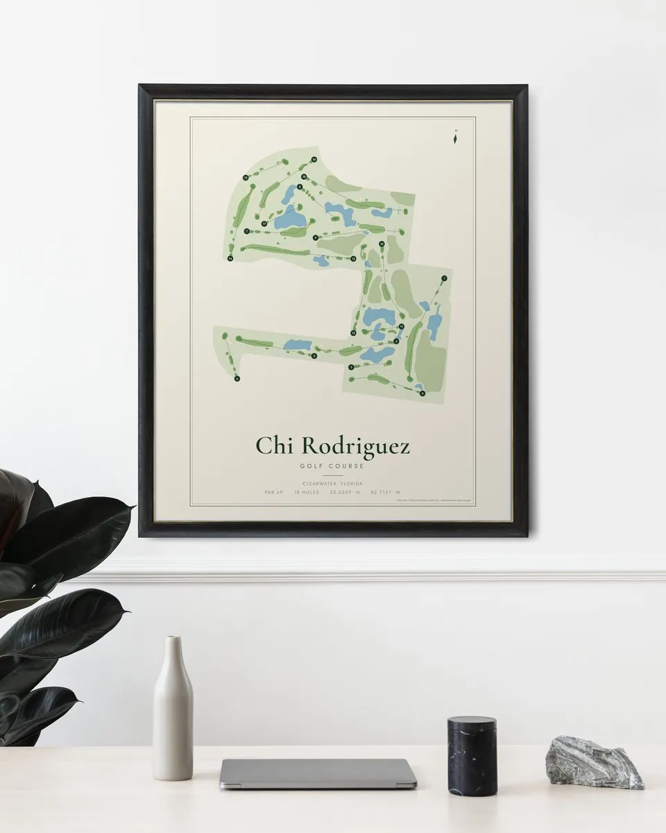 Chi Chi Rodriguez Golf Course golf course map print framed on a wall