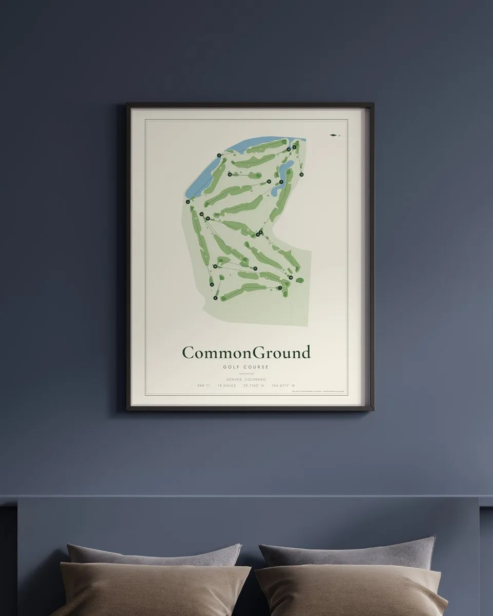 CommonGround Golf Course golf course map print framed on a wall