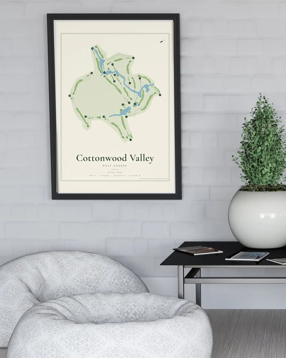 Cottonwood Valley Golf Course golf course map print framed on a wall