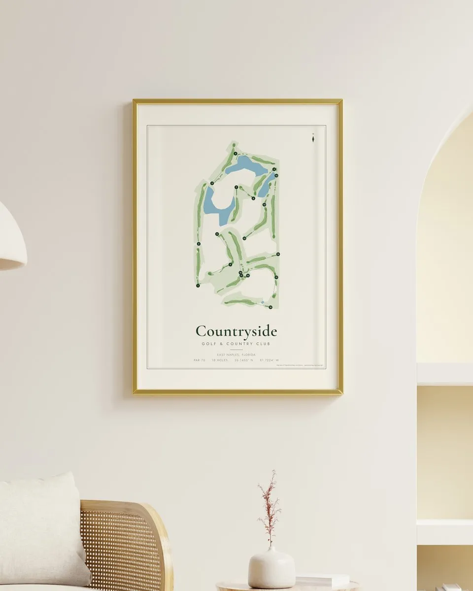 Countryside Golf & Country Club golf course map print framed on a wall