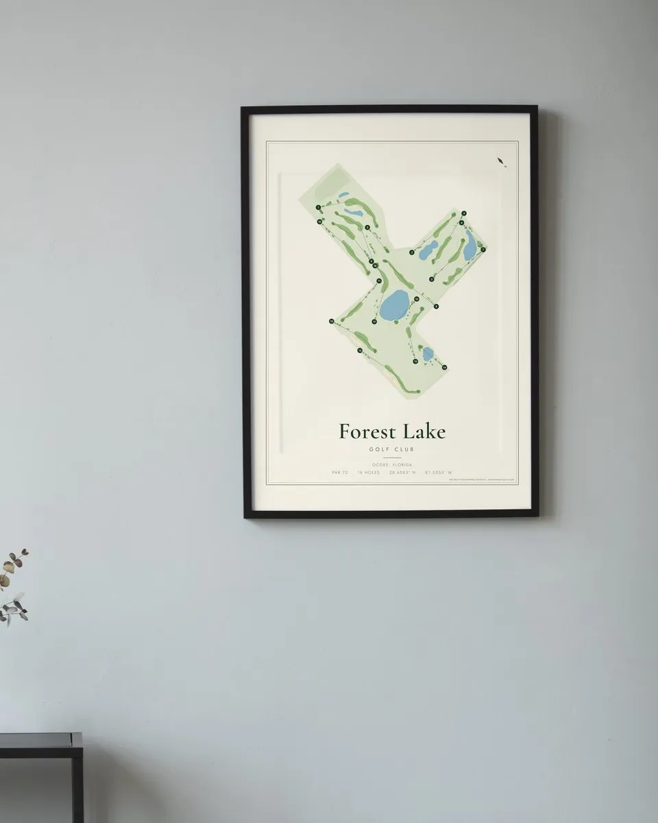 Forest Lake Golf Club golf course map print framed on a wall