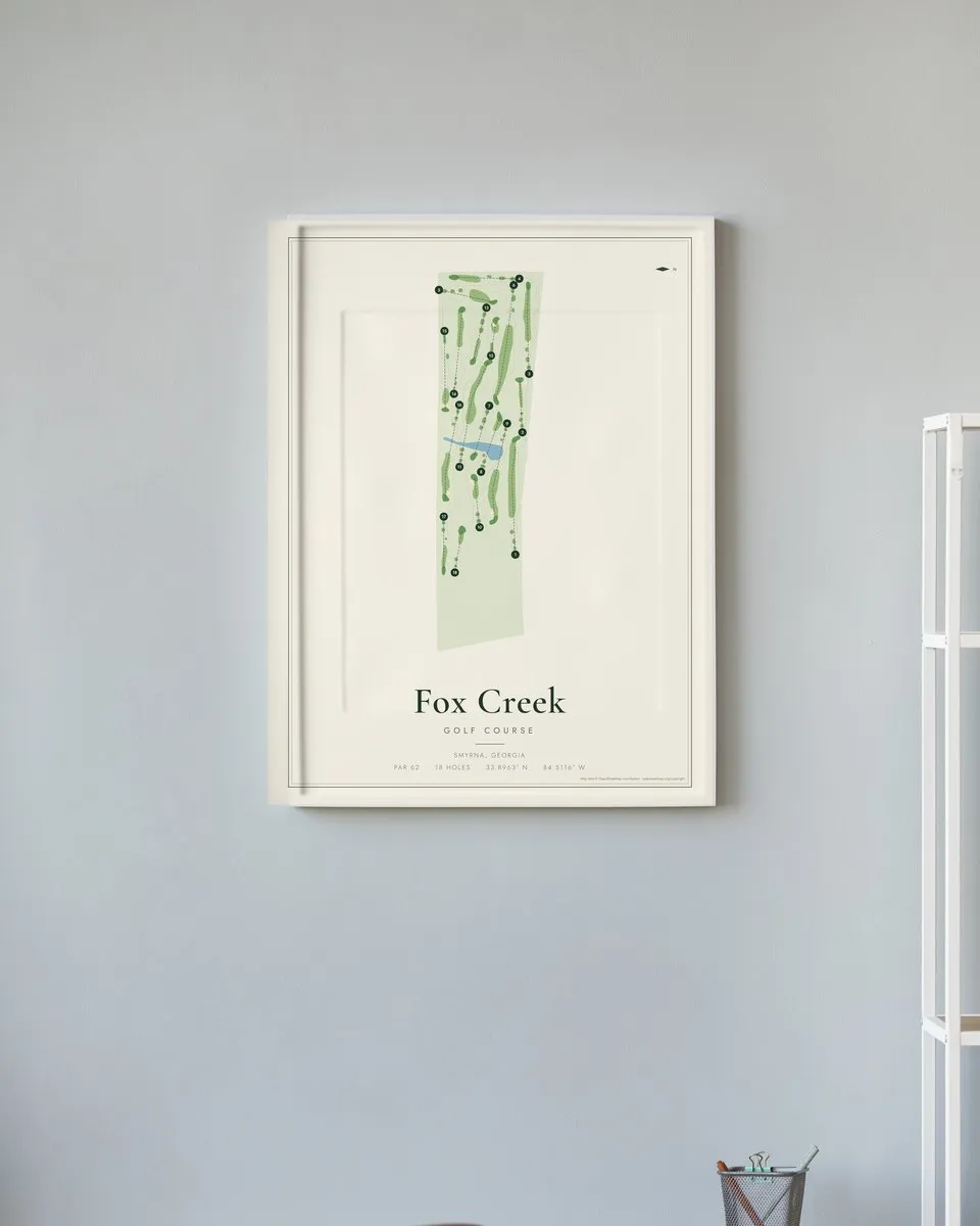 Fox Creek Golf Course golf course map print framed on a wall