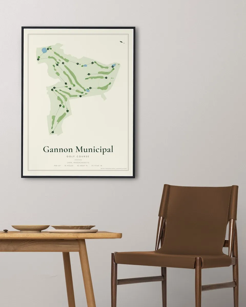 Gannon Municipal Golf Course golf course map print framed on a wall