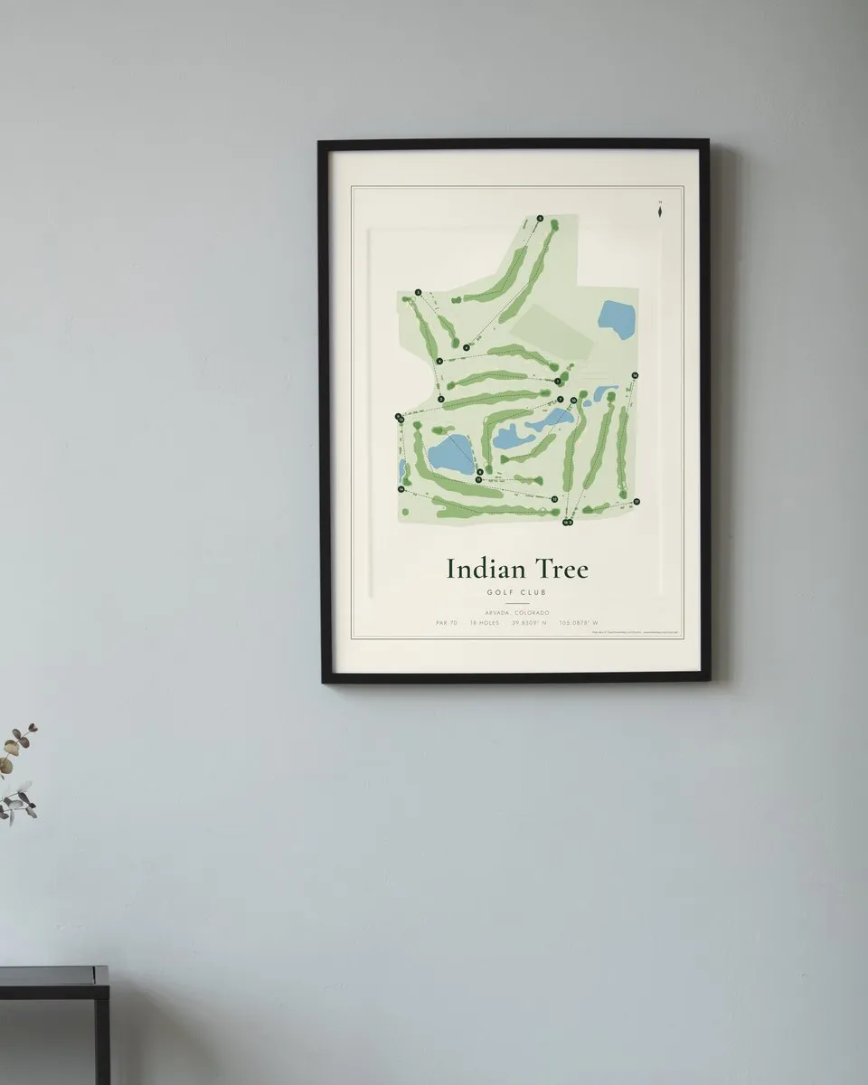 Indian Tree Golf Club golf course map print framed on a wall