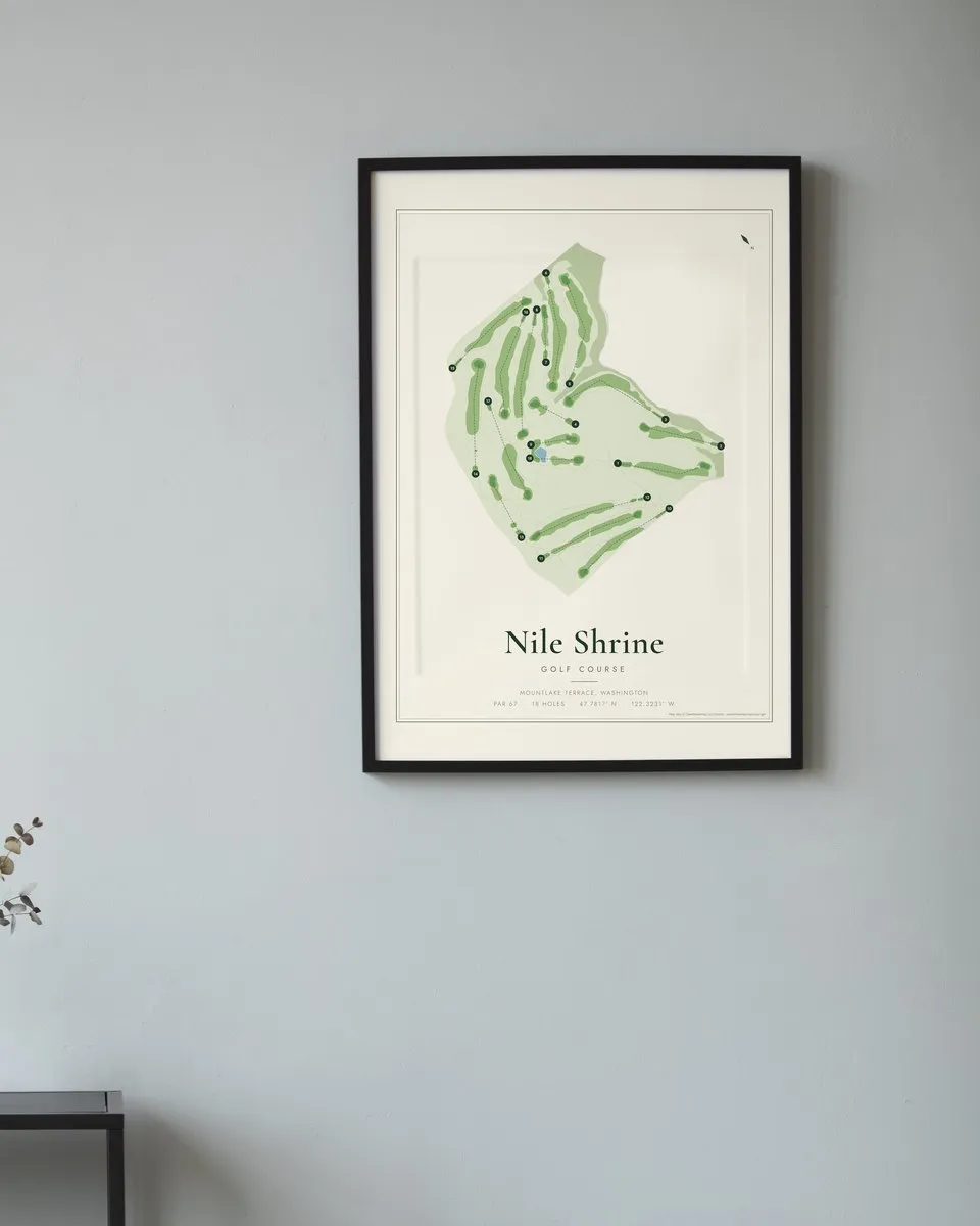 Nile Shrine Golf Course golf course map print framed on a wall