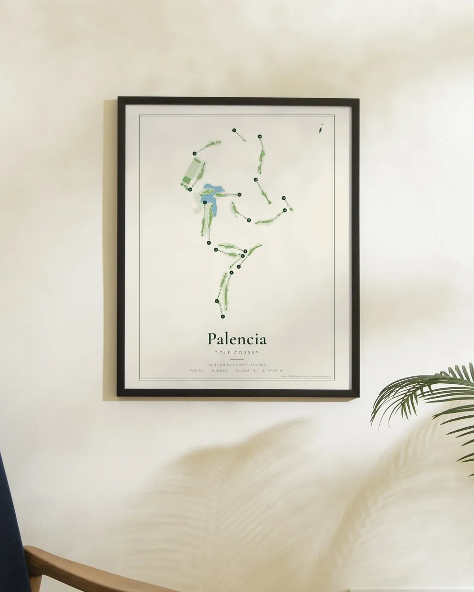 Palencia Golf Course golf course map print framed on a wall