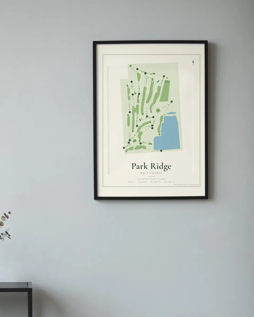 Park Ridge Golf Course golf course map print framed on a wall