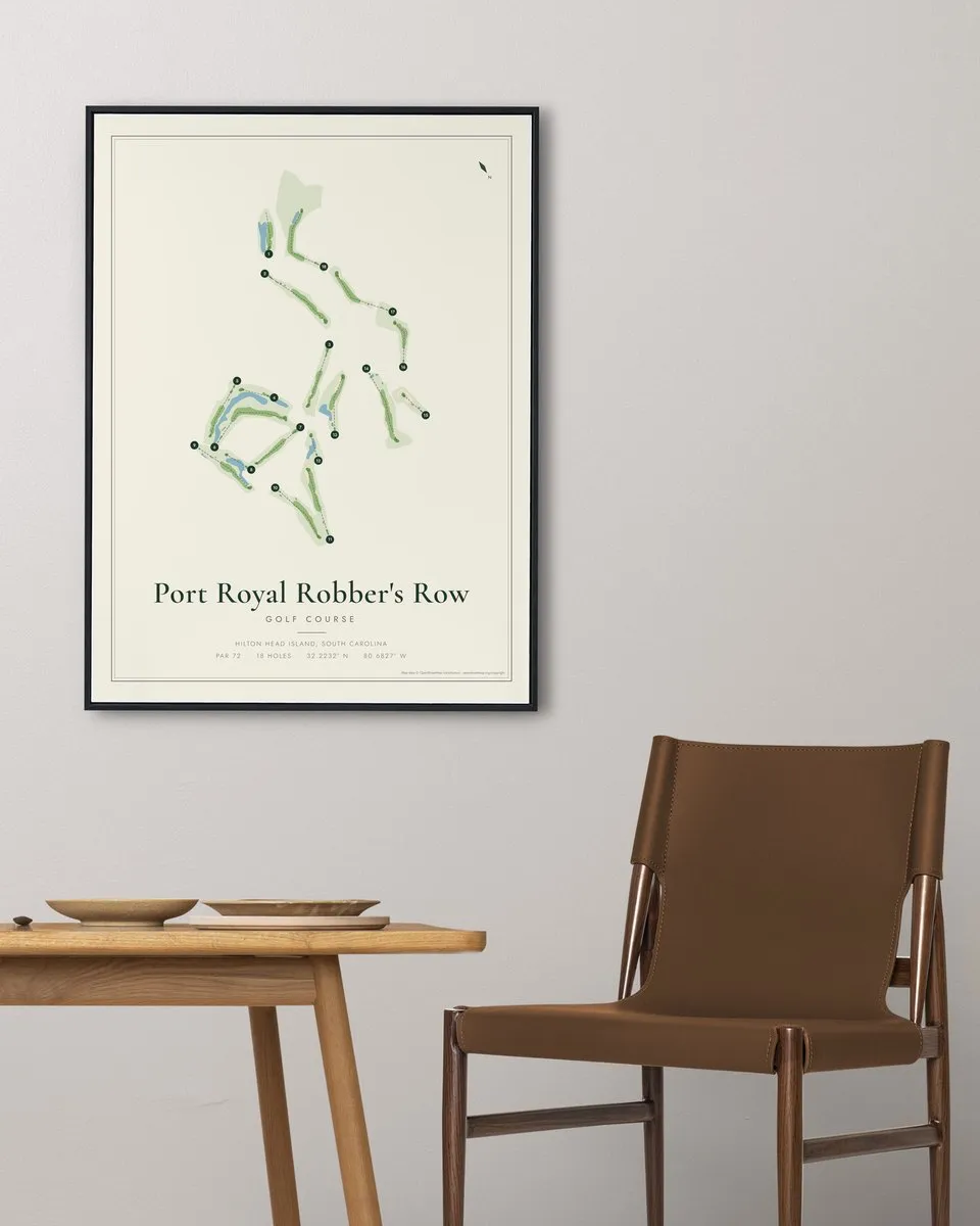 Port Royal Robber's Row Golf Course golf course map print framed on a wall