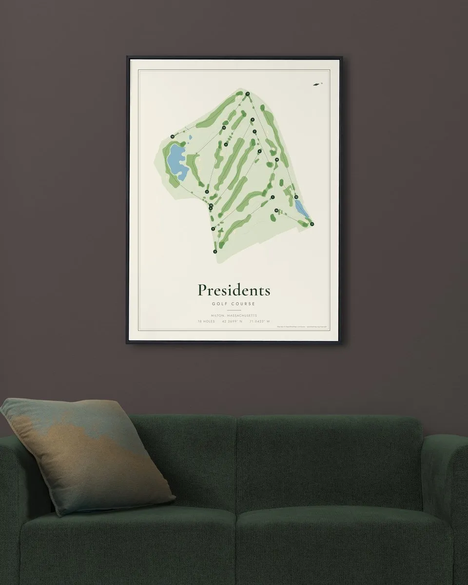 Presidents Golf Course golf course map print framed on a wall