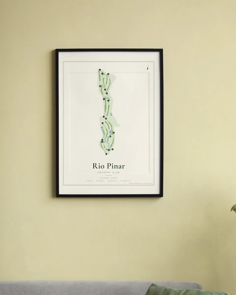 Rio Pinar Country Club golf course map print framed on a wall