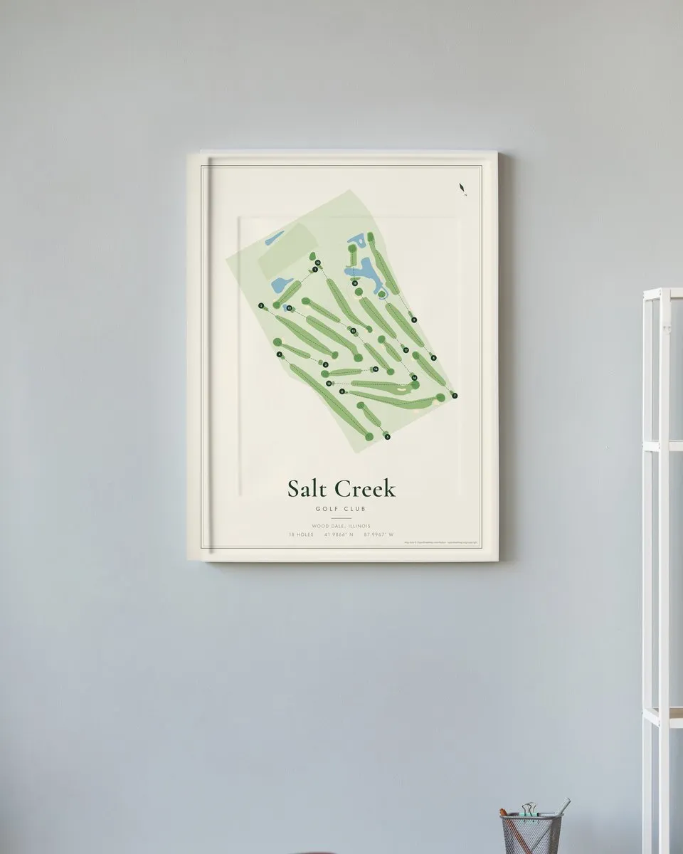 Salt Creek Golf Club golf course map print framed on a wall