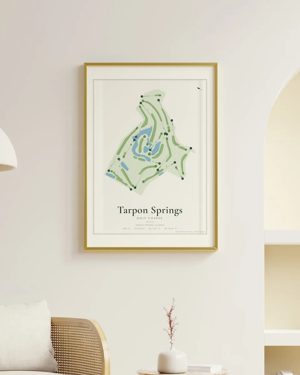 Tarpon Springs Golf Course golf course map print framed on a wall