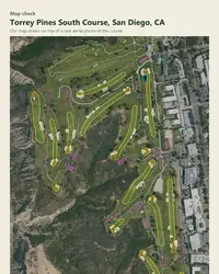 Torrey Pines South Course map print, map check on an aerial photo