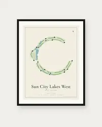 Sun City Lakes West Golf Course map print, framed poster