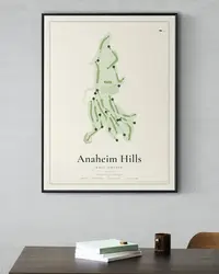 Anaheim Hills Golf Course map print, framed in a room