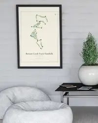 Barton Creek Fazio Foothills map print, framed in a room