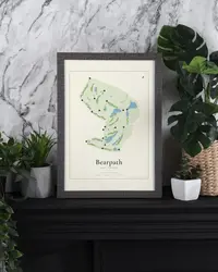 Bearpath map print, framed in a room