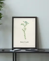 Bent Creek Golf Club map print, framed in a room
