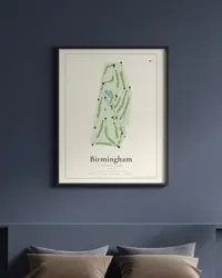 Birmingham Country Club map print, framed in a room