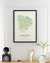 Brook Hollow Golf Club map print, framed in a room