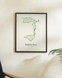 Buffalo Run Golf Course map print, framed in a room
