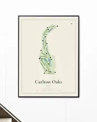Carlton Oaks Golf map print, framed in a room