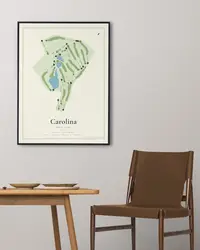 Carolina Golf Club map print, framed in a room
