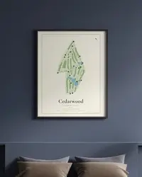 Cedarwood Country Club map print, framed in a room