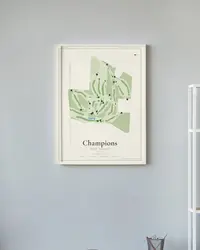 Champions Golf Course map print, framed in a room