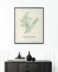 Cherry Creek Golf Club map print, framed in a room