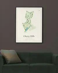 Cherry Hills Country Club map print, framed in a room