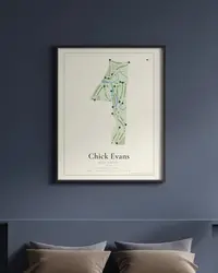 Chick Evans Golf Course map print, framed in a room