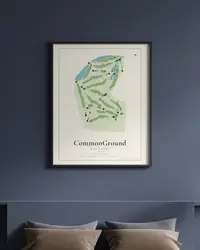CommonGround Golf Course map print, framed in a room