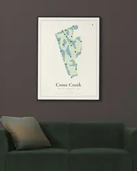 Cross Creek Golf & Country Club map print, framed in a room