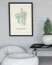 Cypress Lakes Golf Club map print, framed in a room
