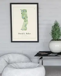 David L. Baker Golf Course map print, framed in a room