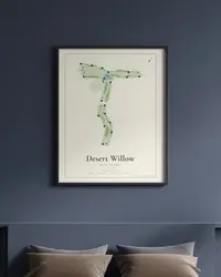 Desert Willow Golf Course map print, framed in a room