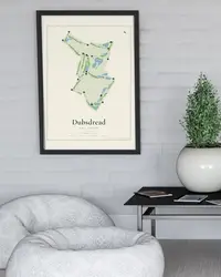 Dubsdread Golf Course map print, framed in a room