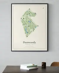Dunwoody Country Club map print, framed in a room