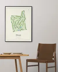Dwan Golf Course map print, framed in a room