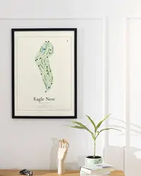 Eagle Nest Golf Club map print, framed in a room