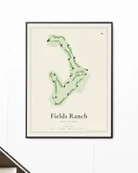 Fields Ranch - East Course map print, framed in a room