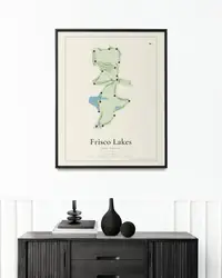Frisco Lakes Golf Course map print, framed in a room