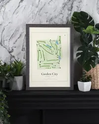 Garden City Country Club map print, framed in a room