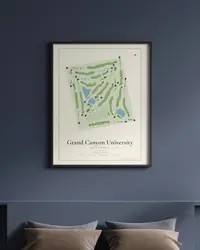 Grand Canyon University Golf Course map print, framed in a room