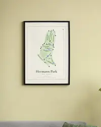 Hermann Park Golf Course map print, framed in a room